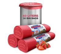 60 Litre Bin Liners Strawberry Scented Bin Bags Set 3 Rolls Counts 30 Bags, Trash Bags for Kitchen, Office, Strong Waste Bags, Swing Bin Liners Kitchen Bin