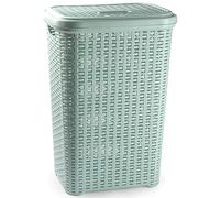 60 Litre Large Green Plastic Laundry Basket with Lid Rattan Washing Clothes Storage Hamper Bin