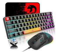 60% Mechanical Gaming Keyboard and Mouse Combo with RGB Backlit,Blue Switch,68 Keys Anti-ghosting,Type C,Lightweight Gaming Mice 2400DPI,Two Red Keycaps,Mousepad for Gamers,Typists(Black)