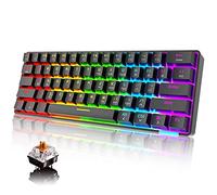 60% Mechanical Keyboard Wired/Wireless Bluetooth 5.0 Dual-mode Keyboard 61-Key RGB Rainbow LED Backlit USB Type-C Waterproof Gaming Keyboard Anti-ghosting Keys for Gamers and Typists(Brown Switch)