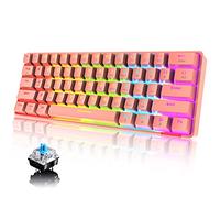 60% Mechanical Keyboard Wired/Wireless Bluetooth 5.0 Dual-mode Keyboard 61-Key RGB Rainbow LED Backlit USB Type-C Waterproof Gaming Keyboard Anti-ghosting Keys for Gamers and Typists(Red/Blue Switch)