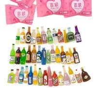 60 Mini Food Bottles, Miniature Doll House Accessories, Random Style Beverage Bottles for Dolls House, Miniature Food Drink Mixed Resin, DIY Miniature Crafts, Pretend Play Kitchen Toysx