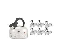60 Minute Counting Teapot Shaped Kitchen Cooking Alarm Clock Timer with 6PC Stainless Steel 70mm Regular Mouth Mason Jar