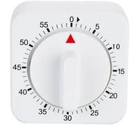 60-Minute Mechanical Kitchen Timer, Square White Clock, Loud Alarm, No Batteries Required