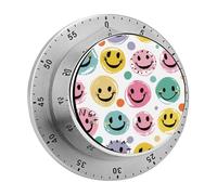 60 Minute Visual Wind Up Timer, Mechanical Kitchen Timer with Magnetic Base & Loud Alarm, Battery-Free Manual Pastel Color Smiley Face Countdown Clock for Focus Cooking Studying Gaming Classroom