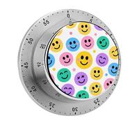 60 Minute Visual Wind Up Timer, Mechanical Kitchen Timer with Magnetic Base & Loud Alarm, Battery-Free Manual Color Smiley Face Countdown Clock for Focus Cooking Studying Gaming Classroom