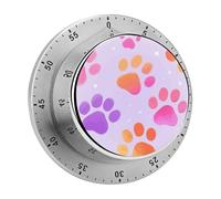 60 Minute Visual Wind Up Timer, Mechanical Kitchen Timer with Magnetic Base & Loud Alarm, Battery-Free Manual Colorful Paw Prints Countdown Clock for Focus Cooking Studying Gaming Classroom