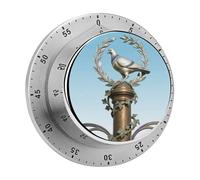 60 Minute Visual Wind Up Timer, Mechanical Kitchen Timer with Magnetic Base & Loud Alarm, Battery-Free Manual Dove on Ivy Column Countdown Clock for Focus Cooking Studying Gaming Classroom