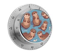 60 Minute Wind Up Timer Portable Animal Cute Brown Otters Visual Mechanical Alarm Clock Stainless Steel Kitchen Countdown Timer Magnetic Countdown for Learning Exercise Outdoor