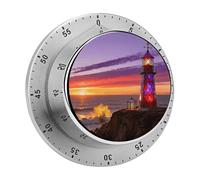 60 Minute Wind Up Timer, Visual Mechanical Timer with Loud Alarm, Stained Glass Lighthouse Kitchen Timers for Cooking - No Batteries Required - Magnetic Backing, Exquisite Stainless Steel Body