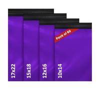 60 Mixed Purple Parcel Bags - Tamper-Proof Self-Seal Mailing & Postage Bag for Shipping, Packaging & Delivery - 4 Assorted Sizes 15 of Each (XS to Large)