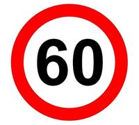 60 mph kmph speed limit road sign - Self adhesive sticker (400mm x 400mm)
