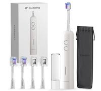 60° Oscillating Swing Electric Toothbrush With Case BASS-Brushing Technique Rechargeable Adults Teen Travel Soft Bristle Tooth Brush 10x Plaque Remove 110-Day Battery Life 4 Replace Heads IPX7 White