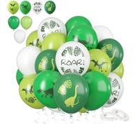 60 Pack 12-Inch White Green Dinosaur Balloons Set, Thick Latex Party Dino Print Jungle Safari Helium Balloons for Kids Boys Birthday Dinosaur Theme Party Supplies Decorations