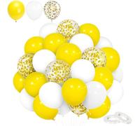 60 Pack 12 Inch Yellow White Balloons Set, Thick Latex Party Balloons with Matte Finish, Confetti Design, Helium Ready for Baby Shower, Anniversary, Birthday Parties