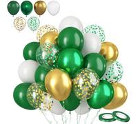 60 Pack 12Inch Green White Balloons Set,Thick Latex Party Balloon Dard Green Metallic Golden Balloon Confetti Helium Balloons for Irish St. Patrick's Day Birthday Jungle Safari Party Decorations