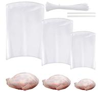 60 Pack 3 Size Poultry Shrink Bags Chicken 3 Size Clear Poultry Heat Shrink Wrap with 100 Pcs White Ties and 2 Pcs Clear Silicone Straw for Rabbits Turkey Meat Food Storage
