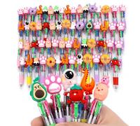 60 Pack 4 in 1 Multicolor Pens, Cute Kawaii Ballpoint Pens Bulk, Fine Point Retractable Cartoon Pens with Blue Red Green Black Ink for Classroom Rewards, Party Bag Fillers and Student Gifts