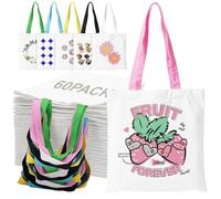 60 Pack Canvas Tote Bags Bulk 13X15 Inch Sublimation Blanks Tote Bags With Handles for DIY Crafting Heat Transfer Vinyl, Personalized Gifts for Women Men, Halloween Thanksgiving Birthday Gift - White