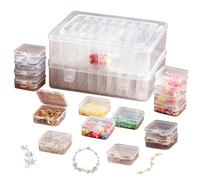 60 Pack Clear Plastic Stackable Small Storage Beads Boxes with Lids + 2 Large Storage Containers, Transparent Jewelry Organizer for Diamond, Gems, Craft Supplies, Makeup, Nail Art Tools & Accessories