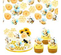 60 Pack Edible Bumble Bee Cake Topper Oh Babee Cupcake Picks Wafer Paper Bumble Cake Decorations for Boy or Girl Baby Shower Kids Birthday Party Supplies Style 3