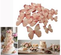 60 Pack Edible Butterfly Cake Decorations, 2 Sizes Wafer Paper Wings for Cupcake Toppers, Birthday Party Wedding Dessert Supplies Pink