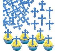 60 Pack Edible Cross Cake Toppers Glitter Edible Wafer Paper Dove Cross Christening First Communion Cake Picks Baptism God Bless Cake Decorations for Religious Theme Party Baby Shower Party Supplies