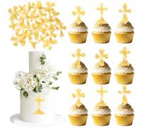 60 Pack Edible Cross Cake Toppers Glitter Edible Wafer Paper Dove Cross Christening First Communion Cake Picks Baptism Cake Decorations for Religious Theme Party Baby Shower Birthday Party Supplies