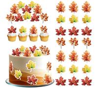 60 Pack Edible Edible Fall Leaves Cupcake Toppers Wafer Paper Autumn Maple Leaves Cupcake Picks Edible Gold leaf Cupcake Decorations for Thanksgiving Baby Shower Birthday Party Cake Decor Supplies