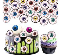60 Pack Edible Halloween Eyeballs Cupcake Toppers Wafer Paper Horror Eyeballs Cupcake Picks Edible Bloody Eyeball Cupcake Decorations Dessert Sprinkles for Halloween Party Cake Decorations Supplies