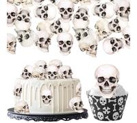 60 Pack Edible Halloween Skull Cupcake Toppers Wafer Paper Horror Skull Cupcake Picks Edible Death Head Skeleton Cupcake Decorations for Halloween Baby Shower Birthday Party Cake Decorations Supplies