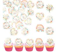 60 Pack Edible Happy Mother's Day Cupcake Toppers Love Mother Flower Cake Toppers Rice Paper Wafer Paper Cupcake Picks for Best Mom #1 Mom Baby Shower Kids Birthday Cupcake Decorations Style 3