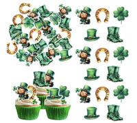 60 Pack Edible Happy St Patrick's Day Cupcake Toppers Glitter Shamrock Lucky Three Leaf Clover Cupcake Picks Hat Horseshoe Cake Decorations for St Patrick's Day Baby Shower Party Supplies