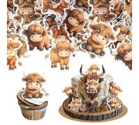60 Pack Edible Highland Cow Cupcake Toppers Highland Cupcake Picks Water Paper Cute Highland Cow Cattle Farm Birtyday Cupcake Decorations for First Birthday Baby Shower Kids Birthday Party