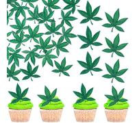 60 Pack Edible Marijuana Leaf Cupcake Toppers Dope 420 Birthday Cupcake Picks Wafer Paper Dope Cake Decorating Happy Birthday Party Supplies Style 1