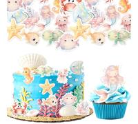 60 Pack Edible Mermaid Cupcake Toppers Glitter Starfish Coral Mermaid Tail Cupcake Picks Octopus Seahorse Jellyfish Cake Decorations for Under the Sea Mermaid Theme Baby Shower Birthday Party Supplies