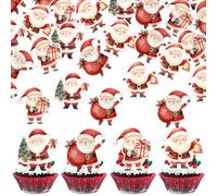 60 Pack Edible Santa Claus Gender Reveal Cake Topper Merry Christmas Cupcake Picks Water Paper New Year Xmas Cake Decorations for Christmas Boy or Girl Baby Shower Kids Birthday Party Supplies
