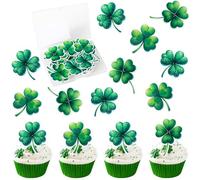 60 Pack Edible St. Patricks Day Cupcake Toppers Wafer Paper Shamrock Leprechauns Irish Holiday St Patrick's Day Cupcake Picks Saint Patricks Day Cake Decorations Party Supplies Style 4