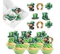 60 Pack Edible St. Patricks Day Cupcake Toppers Wafer Paper Shamrock Leprechauns Irish Holiday St Patrick's Day Cupcake Picks Saint Patricks Day Cake Decorations Party Supplies Style 5