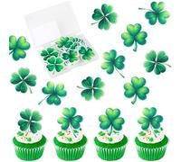 60 Pack Edible St. Patricks Day Cupcake Toppers Wafer Paper Shamrock Leprechauns Irish Holiday St Patrick's Day Cupcake Picks Saint Patricks Day Cake Decorations Party Supplies Style 3