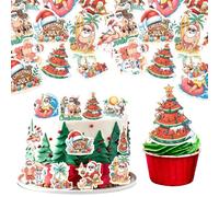60 Pack Edible Summer Christmas Cake Toppers Christmas Cardboard Tropical Flamingo Cupcake Toppers Santa Claus Surfboard Smooth Xmas Cake Topper Decor for Hawaiian Pool Party Decorations