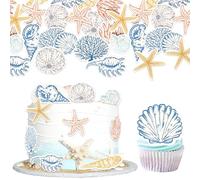 60 Pack Edible Under the Sea Cupcake Toppers Starfish Conch Sea Seashells Cake Decorations Edible Summer Sea Seashells Cupcake Picks for Beach Theme Ocean Party Decorations Birthday Party Supplies