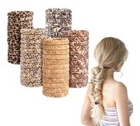 60 Pack Leopard & Stripe Hair Ties No Damage, 4cm Stretchy Elastic Hair Bands for Women, Soft Fabric Ponytail Holders No Damage Hair Bobbles, Animal Print Hair Accessories