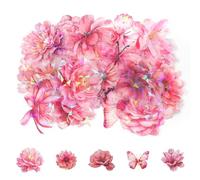 60 Pack Pink Holographic Glitter Butterfly Sticker Set Glitter Shiny Flower Stickers Large Size Flower Stickers Waterproof Decorative Decal for Scrapbooking Journal Planner Bottle Laptop Art Crafts