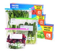 60 Pack Reusable Ziplock Freezer Bags, Food Storage Bags 3 Sizes (6L, 2.45L, 1.55L) with Expandable Bottom zip lock bags for Sandwich,Fruits, Meats,