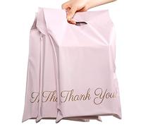 60 Pack Rose Gold Poly Mailing Bags 10x14in with Handle & Thank You Print | Self-Seal Waterproof Tear-Resistant Parcel Bag with Printed "Thank You" & Carry Handles, Ideal for Online and Private Postage