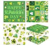 60 Pack St. Patricks Day Napkins, Green Clover Disposable Party Paper St. Patricks Day Tableware Napkins for Cocktail Party Supplies Table Decorations Napkin