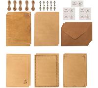 60 Pack Vintage Letter Writing Sets 20 Sheets Greetings A5 Stationery Paper with 10 Kraft Festive Envelopes+10 Retro Keys+10 Stickers+10M Hemp Rope for Wedding Birthday Party Invitations Christmas