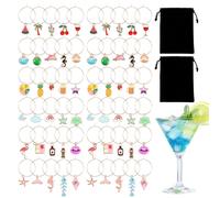 60 Pack Wine Glass Charm Ring Summer Beaches Metal Wine Glass Identifier Tag Pendant Ring for Stem Glasses Party Accessory(Style 1)