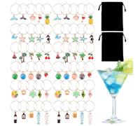 60 Pack Wine Glass Charm Ring Summer Beaches Metal Wine Glass Identifier Tag Pendant Ring for Stem Glasses Party Accessory(Style 2)